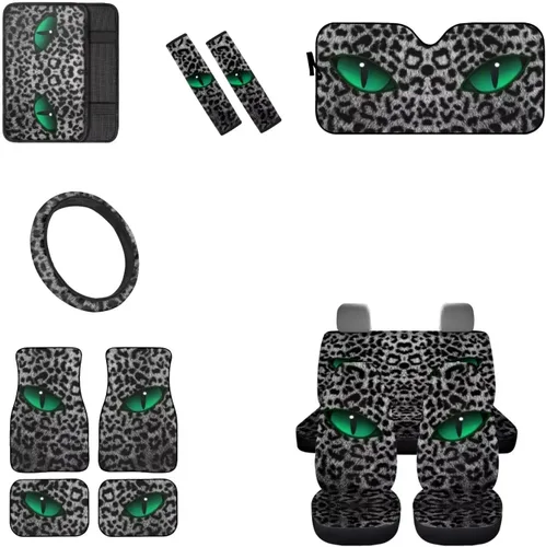 Miniatura 8 de Juego de 13 piezas de accesorios de automóvil de calavera con rosa roja, incluye fundas de asiento delantero y trasero, parabrisas de automóvil