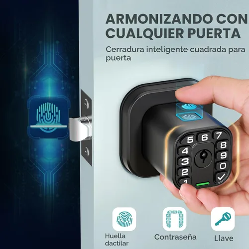 Miniatura 2 de Richelock Pomo de puerta de huellas dactilares, cerradura de puerta biométrica inteligente con teclado, perilla de puerta de código de entrada sin