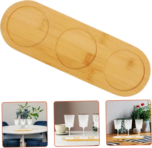 Miniatura 9 de Bandeja de madera de 3 ranuras para vino y cerveza, soporte para bebidas de bambú, diseño antideslizante para fiestas y barras de KTV