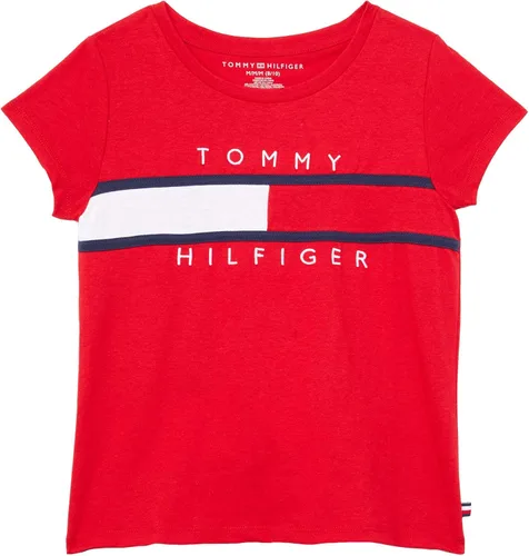 Tommy Hilfiger Camiseta de manga corta para niña con logotipo de la bandera, mezcla de algodón con interior sin etiqueta