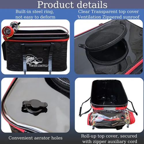 Miniatura 3 de Cubo Plegable con Tapa Transparente - Cubo Multifuncional para Pececillos, Contenedor de Pescado Vivo, Bolsa de Pesca y Camping al Aire Libre Negro