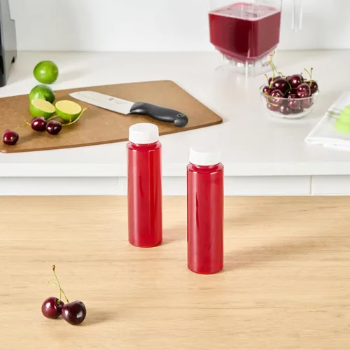 Miniatura 6 de Botella de plástico transparente redonda de 8 onzas para jugo prensado en frío - con tapa de seguridad, libre de BPA - 5,7 x 5,7 x 24,8 cm - caja
