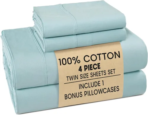Miniatura 59 de Casa Platino Sábanas de cama individual XL, sábanas de 100 % algodón con 2 fundas de almohada, tejido percal crujiente y sensación acogedora, verde