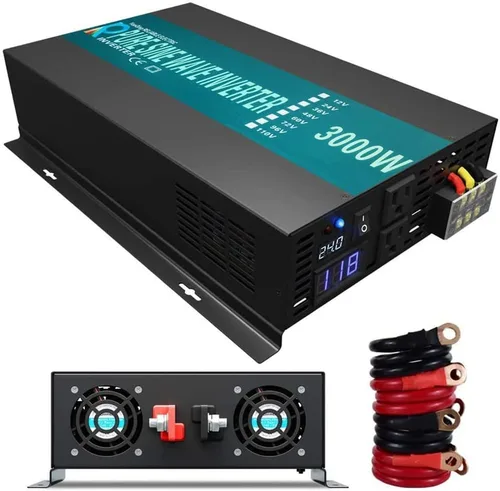 WZRELB Inversor de energía solar confiable de onda sinusoidal pura 3000w 24v 110-120v 60hz con pantalla LED (negro) Sistema solar