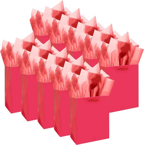 Miniatura 27 de qiqee 10 mini bolsas de regalo color verde frijol con asas de papel de seda de 6.3 x 4.7 x 2.4 pulgadas, tamaño pequeño para regalos de fiesta