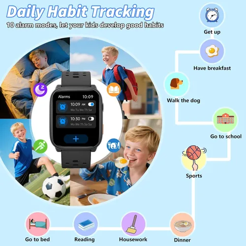 Miniatura 7 de Reloj inteligente para niños con juegos de rompecabezas, relojes para niños de 1.83", monitor de ritmo cardíaco, monitor de sueño, podómetro, reloj