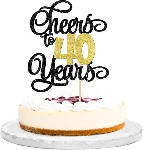 Miniatura 15 de 1 pieza de decoración para tartas de 40 años con purpurina para pastel de 40 años, 40 años, decoración fabulosa para tartas de cumpleaños de 40 Negro