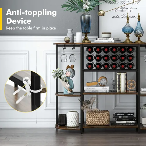 Miniatura 9 de LOKO Mesa de estante para vinos, gabinete industrial de bar de vino de 47 pulgadas con estante para vino y soportes para vidrio, gabinete