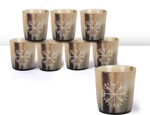 Miniatura 54 de Handicrafts Home Juego de 4 vasos de chupito hechos a mano, patrón entrecruzado de 6.5 onzas, chupitos de whisky vikingo naturales para cócteles