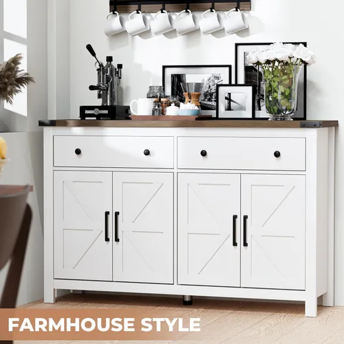 Miniatura 2 de VVFLU 55" Modern Farmhouse Buffet Cabinet with Storage, Coffee Bar Cabinet with 2 Drawers and 4 Barn Doors, Sideboard Storage Cabinet for Kitchen