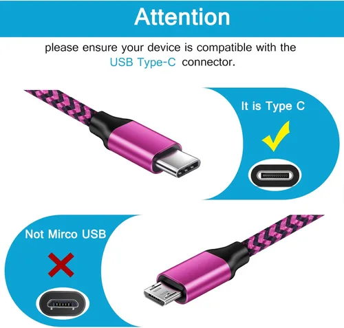 Miniatura 2 de Cable USB tipo C de carga rápida C, paquete de 3 cables de teléfono Android para Moto G Stylus/Play/Power 2025 2024, Razr, Samsung Galaxy