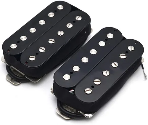 SAPHUE Alnico 5 Humbucker Pickup - Juego de pastillas para guitarra eléctrica de doble bobina con cuello y puente con precableado y tornillos, Negro