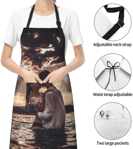 Miniatura 5 de Delantal personalizado para adultos, delantales personalizados con bolsillos, añade tu logotipo y foto, delantal impermeable ajustable personalizado