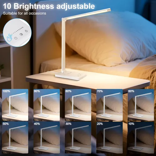Miniatura 30 de Lámpara de escritorio LED White Crown, lámpara de mesa regulable, lámpara de lectura con puerto de carga USB, 5 modos de iluminación, control Negro