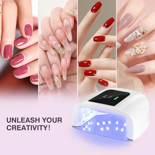 Miniatura 6 de Lámpara de uñas LED UV recargable, secadora de uñas inalámbrica de 96 W, luz de curado de esmalte de uñas de gel UV inalámbrico con 42 cuentas LCD