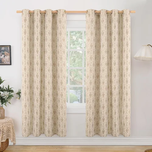 Miniatura 22 de BGment - Cortinas de jacquard de hojas en color amarillo mostaza, 72 pulgadas de largo para sala de estar, patrón botánico de estilo campestre