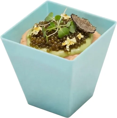 Miniatura 6 de Restaurantware Mini vaso de postre Kova de 2 onzas, elegantes vasos cuadrados de plástico rosa en polvo: perfecto para servir postres y muestras
