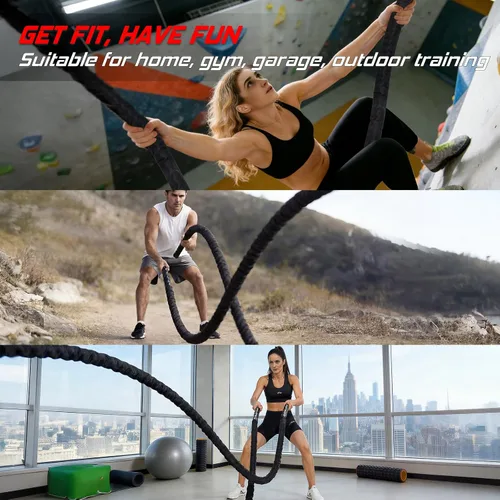 Miniatura 6 de Cuerda de batalla para entrenamiento de gimnasio en casa, 1.26 pulgadas, 30 pies, cuerdas de ejercicio de entrenamiento pesadas, equipo de fitness