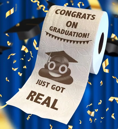 Miniatura 2 de Printed TP Papel higiénico impreso con texto en inglés "Congrats on Graduation", divertido rollo de papel higiénico para las mejores bromas