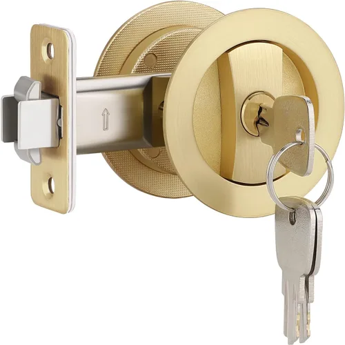 Miniatura 18 de EHOMEWARE 1 paquete de herrajes para puerta de bolsillo negro mate, manijas de puerta de bolsillo empotradas, cerradura de puerta de bolsillo