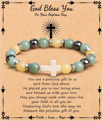 Miniatura 29 de JoycuFF Regalos Cristianos, Pulseras de Cruz para Mujeres, Joyería Cristiana Católica Religiosa de Fe de Pascua, Pulseras de Piedra Natural