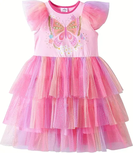 Miniatura 7 de DXTON Toddler Girls Tutu Dress: Cotton Bodice Layered Tulle Skirt, Mermaid Sparkle Birthday Party Dress for Kids 3–8 Years