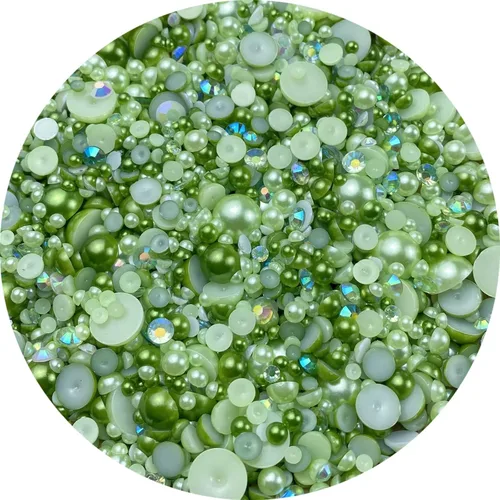 Miniatura 18 de Mezcla de perlas planas y diamantes de imitación, 2.16 oz de diamantes de imitación de resina semiredondas para manualidades, 0.116 in - 0.394 in