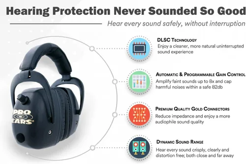 Miniatura 3 de Pro Ears – Pro Mag Gold – Protección y amplificación auditiva electrónica – NRR 30 – Cascos para campo de tiro. Negro