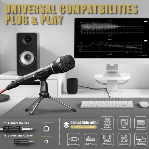 Miniatura 4 de Micrófono Dinámico - Micrófono Vocal Profesional para Cantar - Micrófono de Mano con Cable con Cable de Audio XLR de 16 ft a 1/4" - Micrófono