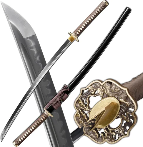 Miniatura 10 de Espada Katana Samurai, templada en arcilla, acero T10, Hamon real, espada completa Full Tang, hecha a mano, samurái, extremadamente afilada