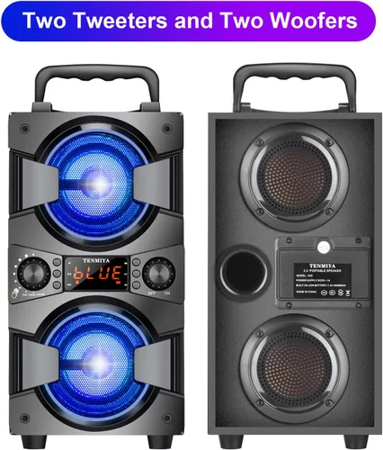 Miniatura 3 de Altavoces Bluetooth de 60 W, altavoz inalámbrico portátil con subwoofer doble, graves pesados, radio FM, micrófono, luces, ecualizador remoto, caja