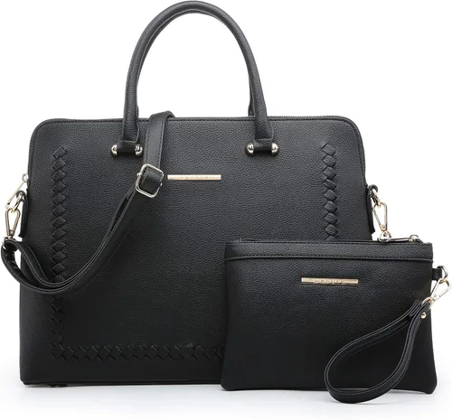 Dasein Bolso de mano grande con diseño tejido para mujer, bolso de trabajo de cuero vegano, L