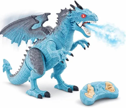 Liberty Imports Juguete de Dragón con Control Remoto RC - Luz LED que Camina, Ruge y Rocía Humo, Mueve la Cabeza, Ojos que se Iluminan y Sonidos