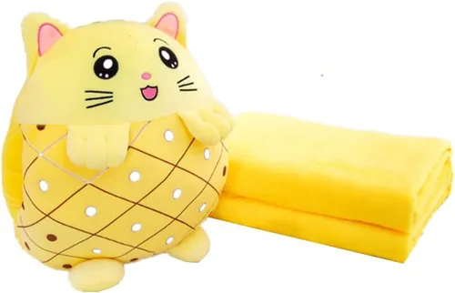 YUDONG Juego de manta y almohada de viaje para niños, adorable almohada multifuncional 3 en 1 de felpa de frutas con diseño calentador de manos,