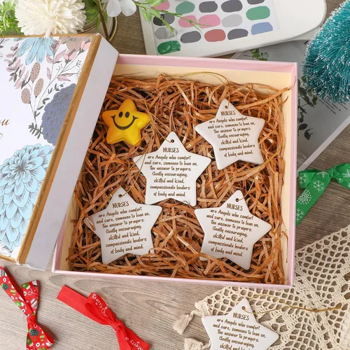 Miniatura 5 de Cunhill 5 piezas de adornos de Navidad de agradecimiento para enfermera, regalo de cerámica para enfermera, regalo de agradecimiento a granel