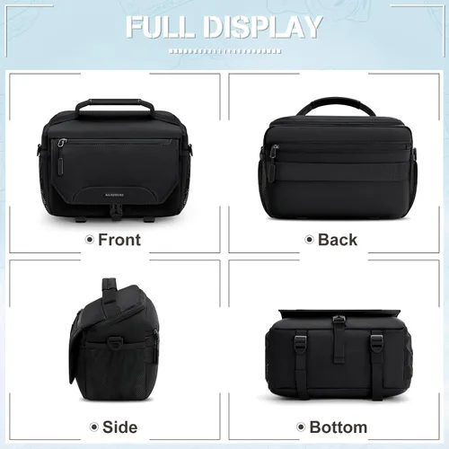 Miniatura 9 de RAINSMORE Bolsa para cámara, pequeña, de bandolera, para cámara DSLR/SLR/sin espejo, bolsa de hombro impermeable con soporte para trípode y cubierta