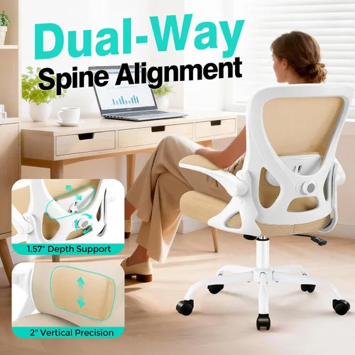 Miniatura 3 de AreShark Silla de oficina – Silla de escritorio ergonómica de malla transpirable con soporte lumbar ajustable y reposabrazos abatibles – Silla Caqui
