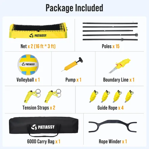 Miniatura 9 de 4 Square Volleyball Game Set, 4 Way Net System with 16FT & 32FT Court, Adjustable Height Backyard Badminton Combo, Portable Outdoor Kit with Ball