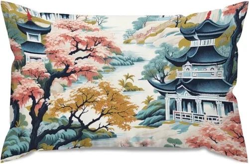 Miniatura 46 de ArogGeld Funda de almohada blanca con flores chinoiserie, funda de almohada para sofá, diseño floral verde y blanco, funda de almohada de lino A-12
