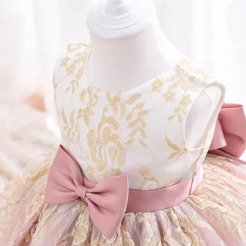 Miniatura 4 de Vestido de tul de encaje bordado con lazo para bebé, para cumpleaños, concurso, boda, fiesta de Navidad, tutú con clip para el cabello