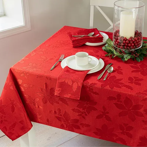 Miniatura 2 de Benson Mills - Mantel de tela de damasco Poinsettia Legacy, para fiestas, invierno y Navidad