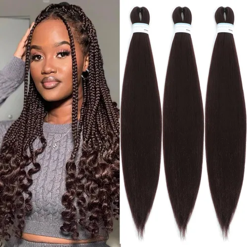 Miniatura 28 de Extensiones de cabello trenzado preestiradas para mujer, trenzas de caja, suave, sintético, sin nudos, textura Yaki, ajuste de agua caliente