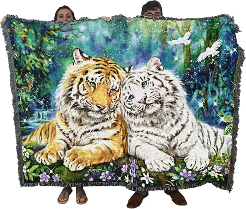 Pure Country Weavers Manta de tigre del Santuario de la mañana, manta de regalo tejida de algodón, fabricada en los Estados Unidos (72 x 54 pulgadas)