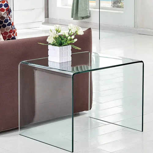 Miniatura 7 de Mesa auxiliar de vidrio pequeña, mesa auxiliar transparente, mesita de noche de vidrio templado, muebles de oficina en casa transparentes para sala