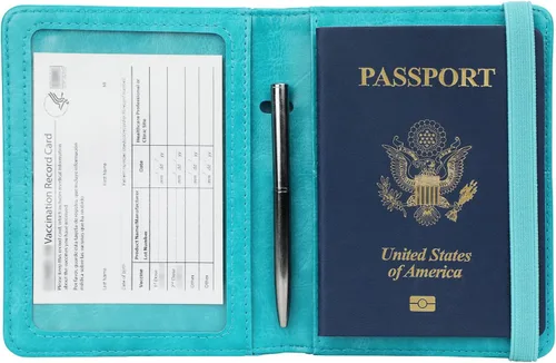 Miniatura 4 de GDTK - Portapasaportes de piel, con bloqueo RFID, ideal para documentos de viaje, Azul (Sky Blue)), 610521126587