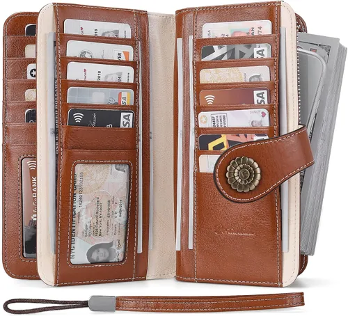 Miniatura 2 de BOSTANTEN Cartera de cuero genuino para mujer de gran capacidad cartera de mano con bloqueo RFID