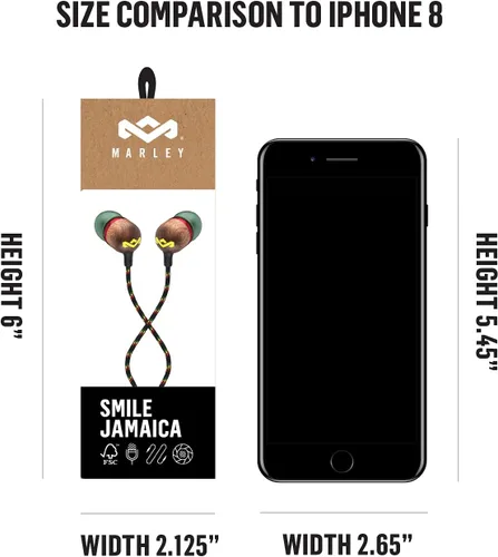 Miniatura 3 de House of Marley Smile Jamaica: Auriculares con cable con micrófono, diseño de aislamiento de ruido y materiales sostenibles (Rasta)