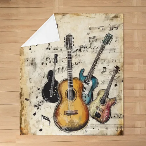 Miniatura 6 de Red Guitar Flannel Fuzzy Blanket,Hip Pop Music Fleece Throw Blanket Kids Girls Boys Home Room Decor,Red Fire Fashion Guitar Bed Blanket,Musical Note