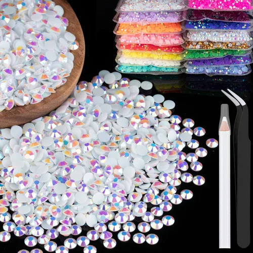 5000 diamantes de imitación de resina de 0.118 pulgadas a granel, blanco AB con parte trasera plana, diamantes de imitación redondos de gelatina