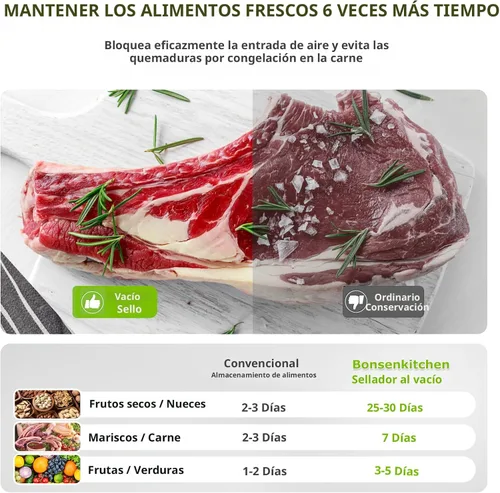 Miniatura 7 de Bonsenkitchen Máquina selladora al vacío Sellador de alimentos compacto para almacenamiento de cocina y preparación de comidas Múltiples modos